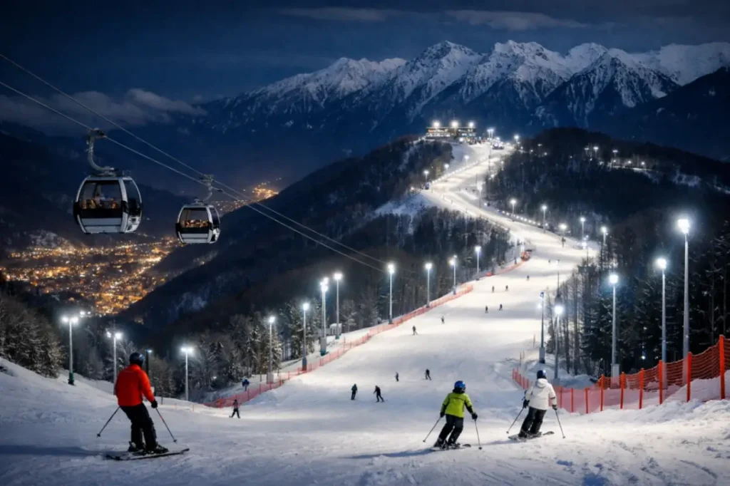 Вечернее катание в Красной Поляне и освещение трасс